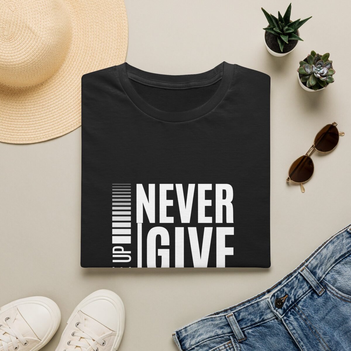 never give up unisex t shirt — motivational graphic tee ("never give up #yes you can")