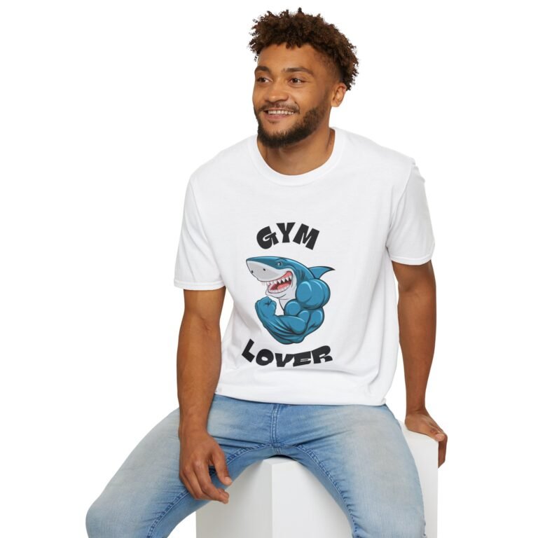 gym lover unisex t‑shirt — funny muscular shark gym workout tee