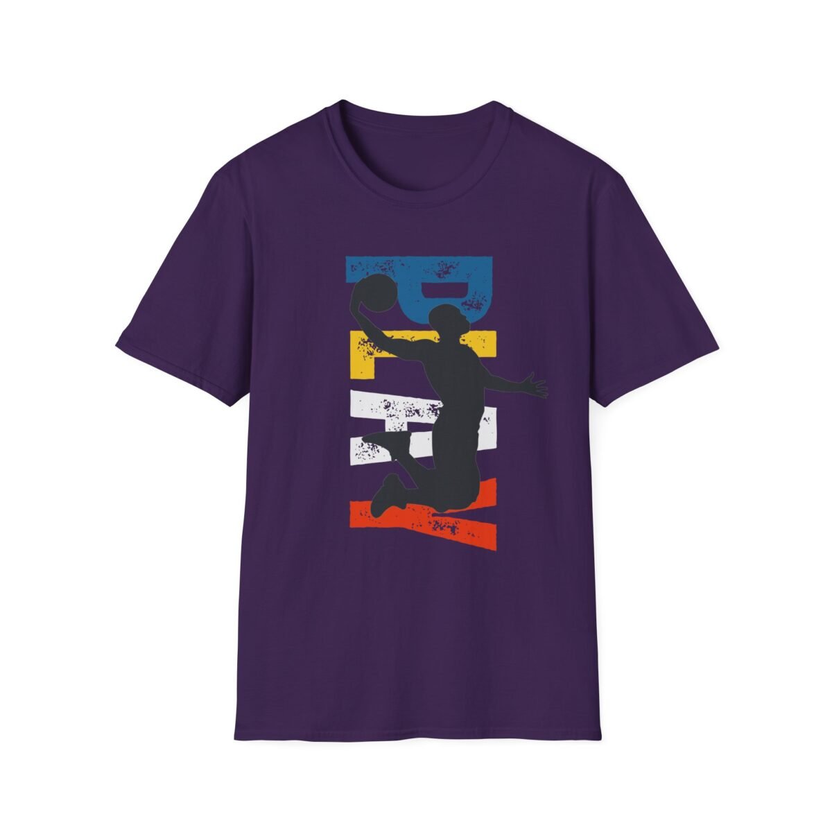 basketball silhouette unisex t shirt — retro block letter dunk design