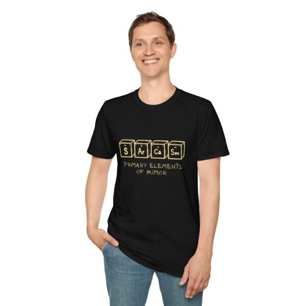 sarcasm periodic table unisex t‑shirt — yellow retro chemistry graphic tee