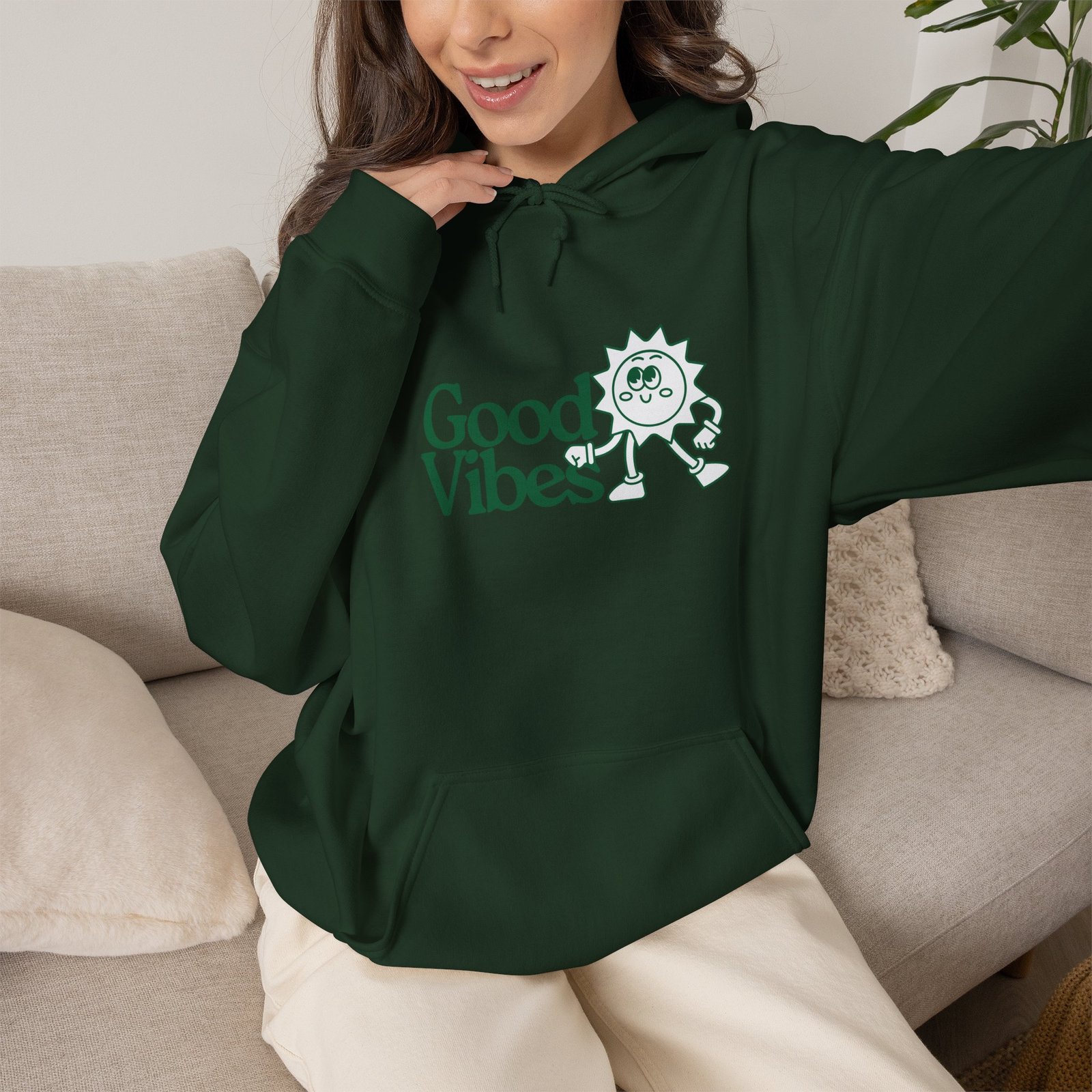 good vibes unisex hoodie — retro sunflower graphic hooded sweatshirt
