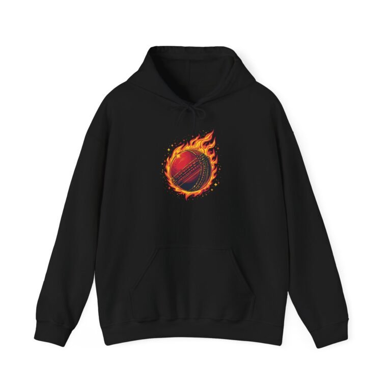 flaming cricket ball unisex hoodie — fire sports graphic sweatshirt