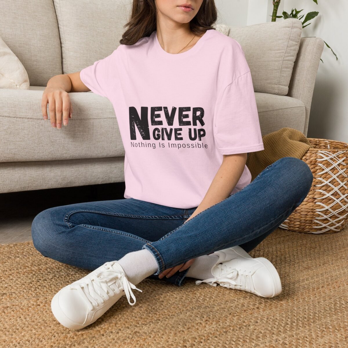never give up unisex t shirt — inspirational "nothing is impossible" motivational tee