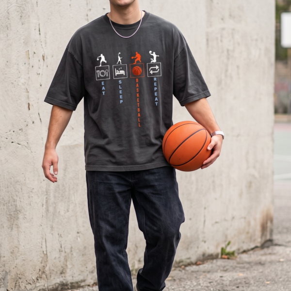 basketball beat sleep repeat t shirt — men’s oversized garment dyed tee