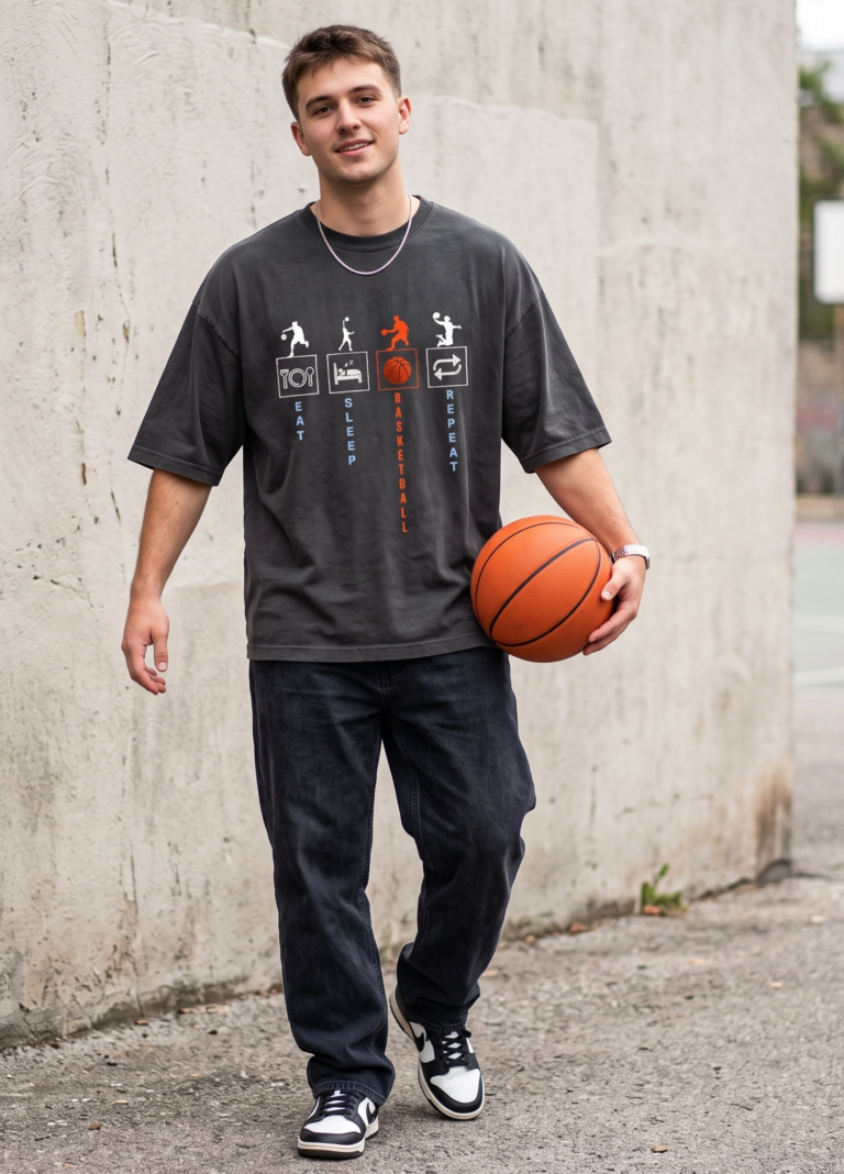 basketball beat sleep repeat t shirt — men’s oversized garment dyed tee