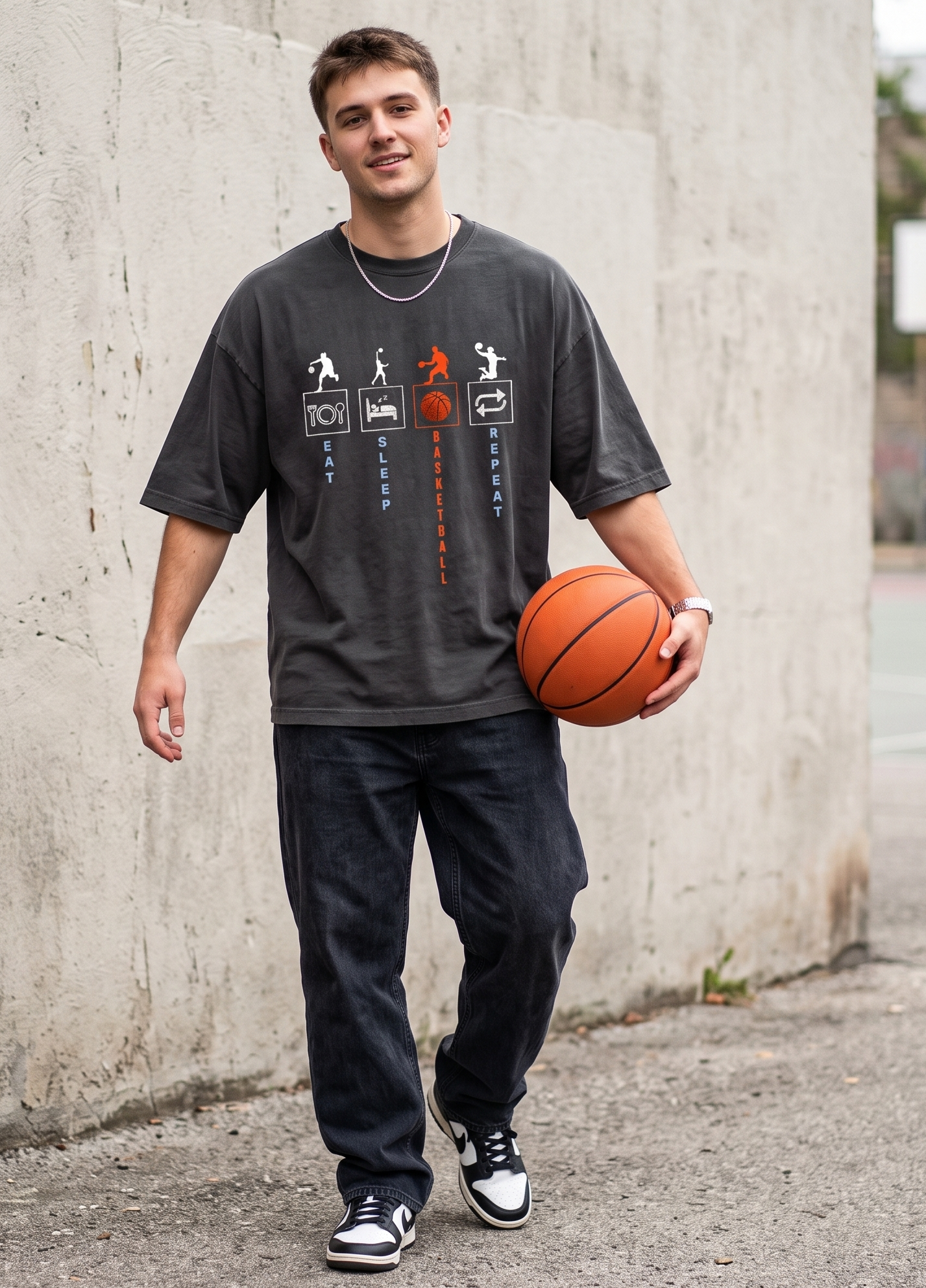 basketball beat sleep repeat t shirt — men’s oversized garment dyed tee