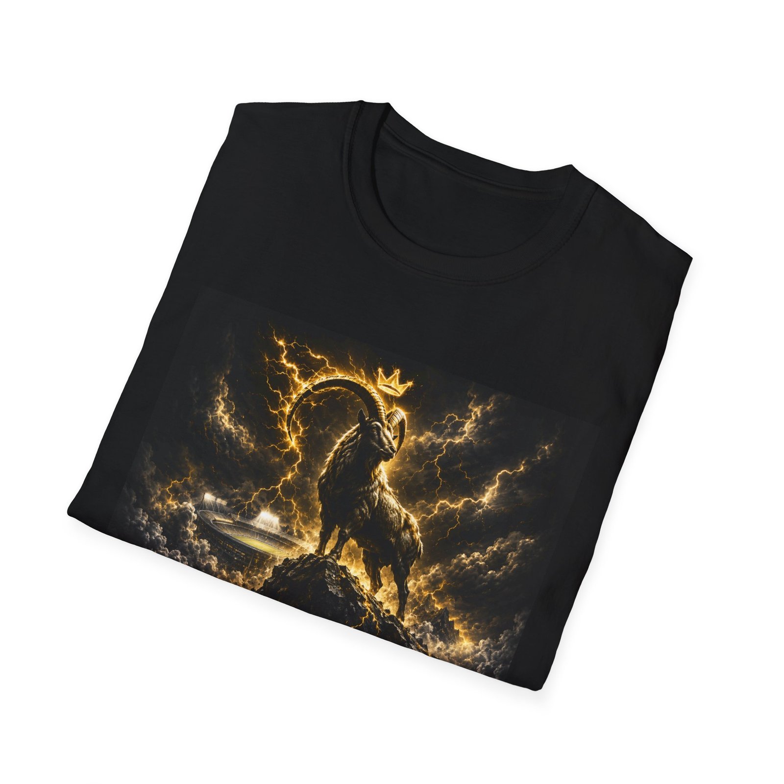 goat mentality unisex t‑shirt — golden lightning goat graphic tee