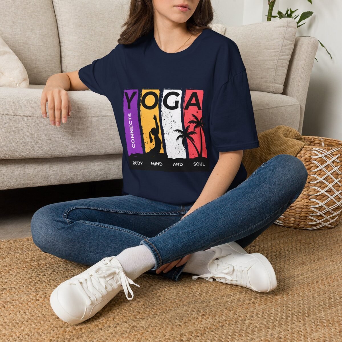 yoga connects women t‑shirt — mind body soul graphic tee