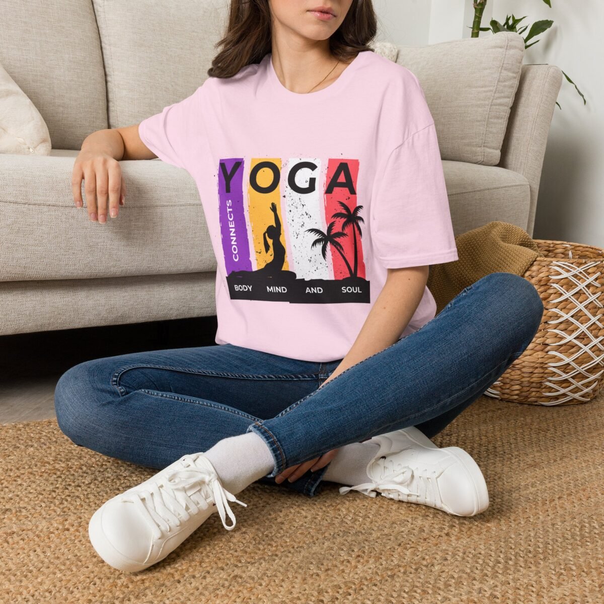 yoga connects women t‑shirt — mind body soul graphic tee