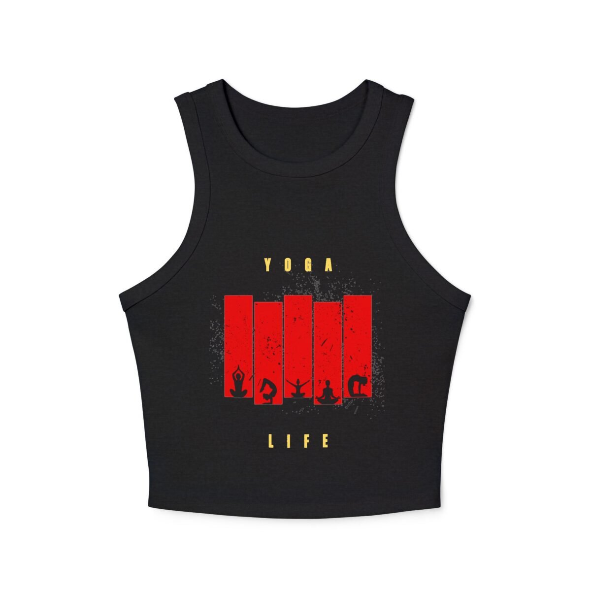 racer women's crop tank top — red grunge bar graphic crop with 'vibes' text
