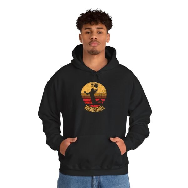 basketball sunset unisex hoodie — retro dunk silhouette pullover