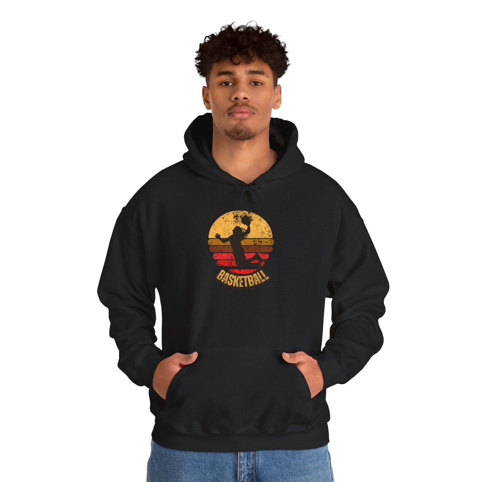 basketball sunset unisex hoodie — retro dunk silhouette pullover
