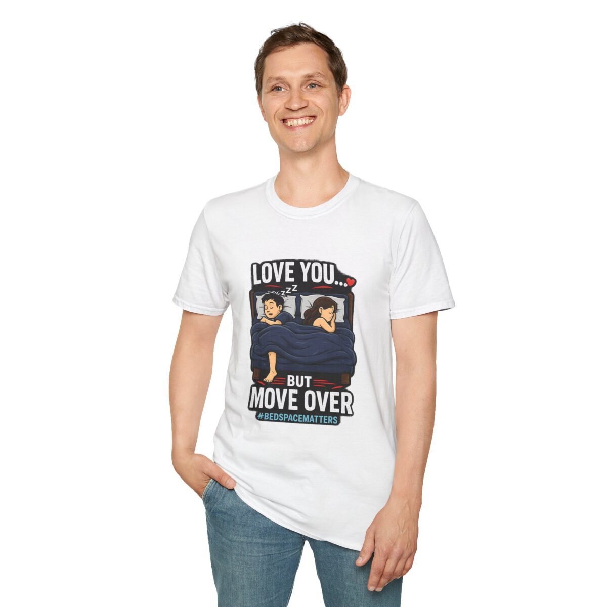 unisex t‑shirt — "love you… but move over" couples sleep humor tee