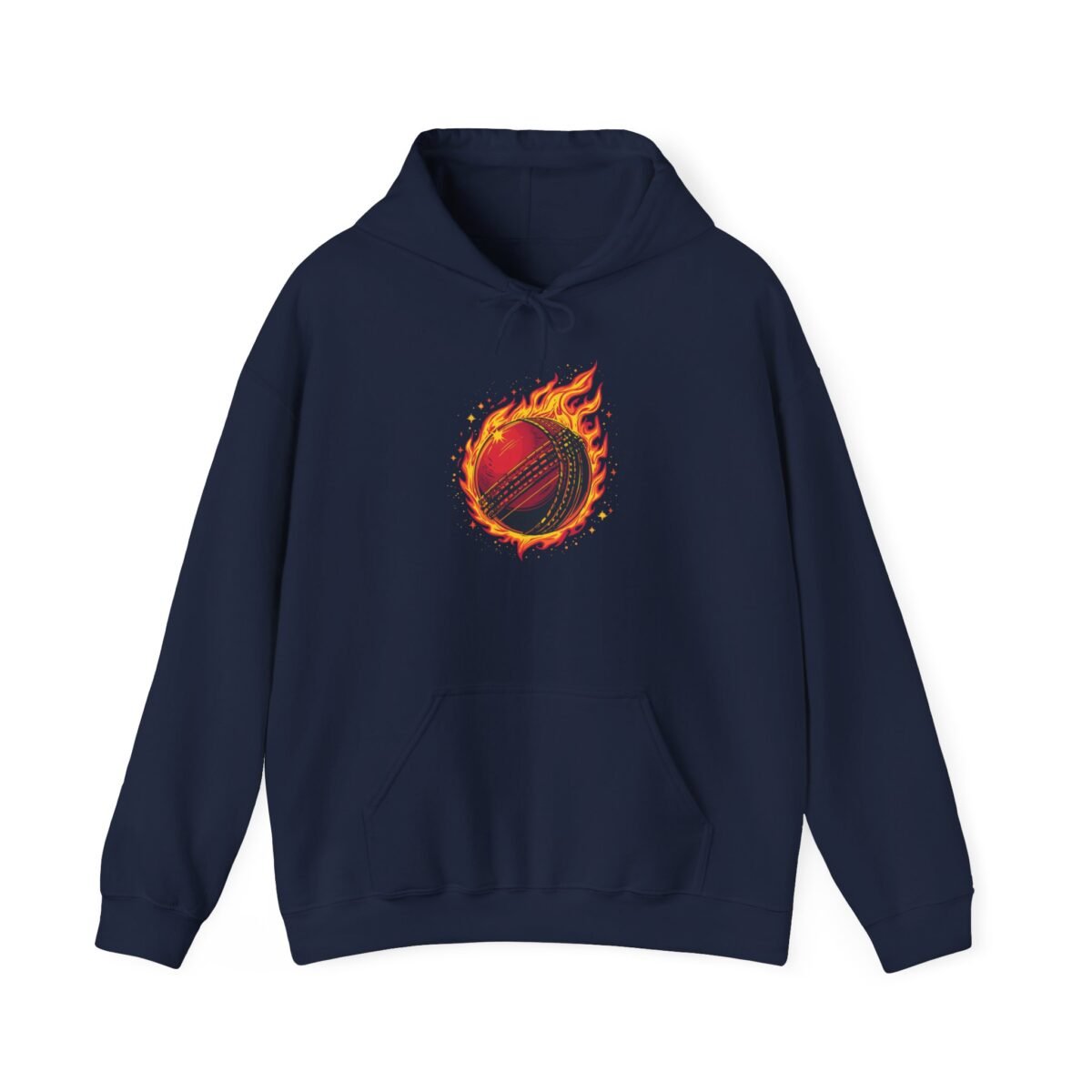 flaming cricket ball unisex hoodie — fire sports graphic sweatshirt