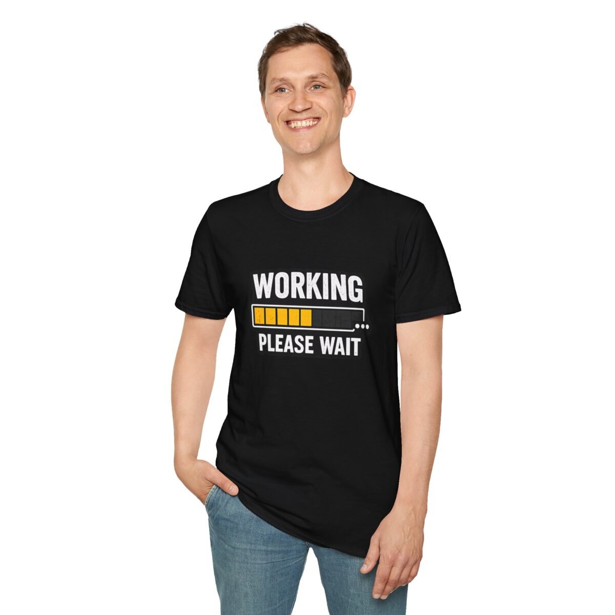 working please wait unisex t shirt — funny loading bar tee for remote workers & developers