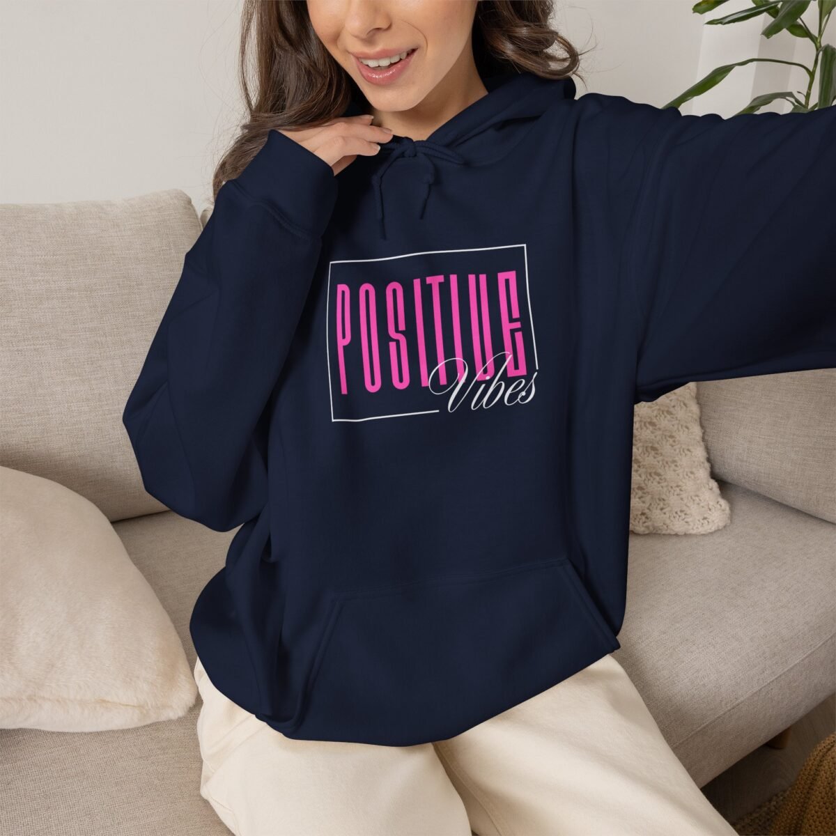 positive vibes unisex hoodie — retro pink graphic pullover