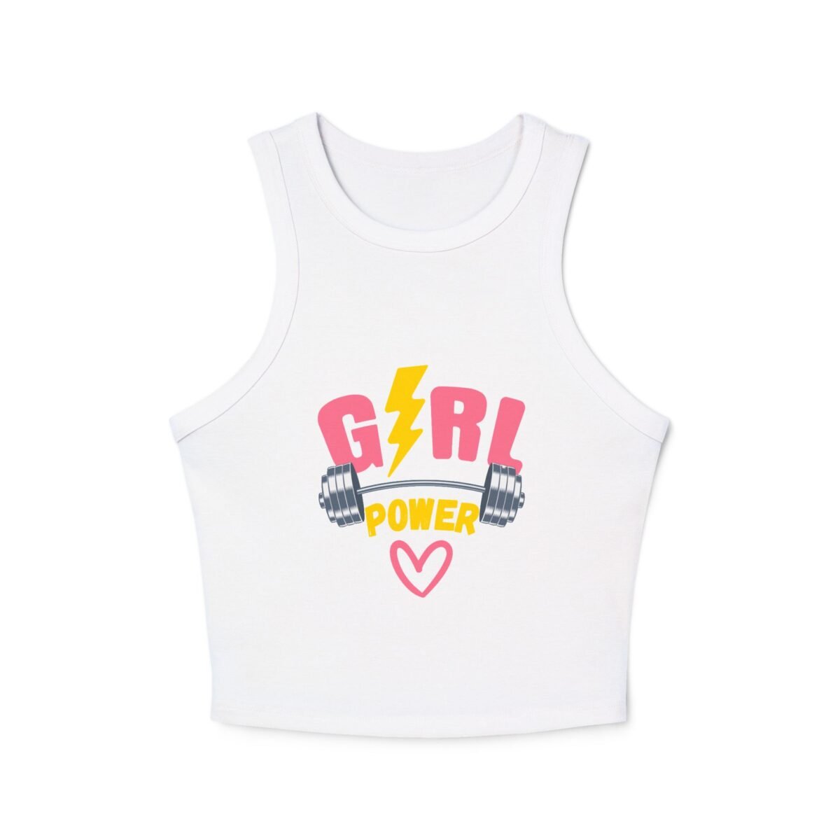 girl power racer wome's tank crop top — women's fitness crop with dumbbell & lightning design