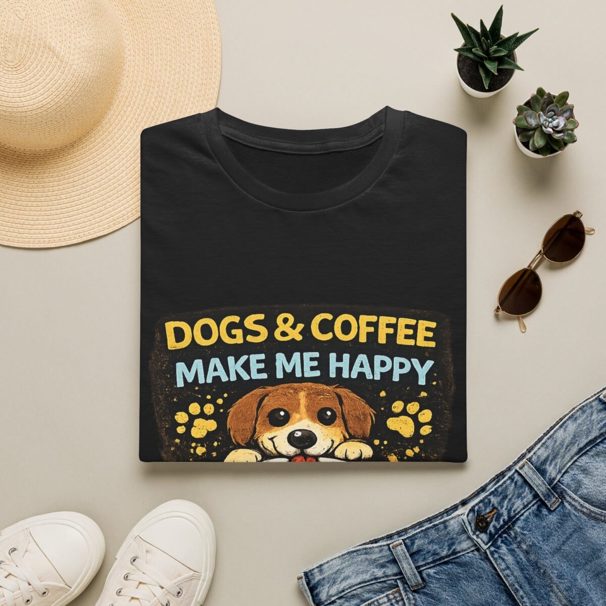 dogs & coffee make me happy unisex t shirt — cute puppy paw coffee tee