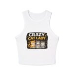 crazy cat lady crop tank top — women's ribbed racerback cat graphic