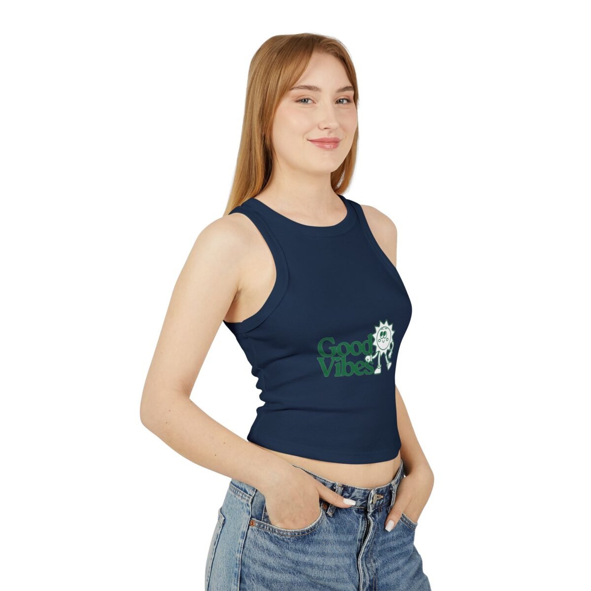 good vibes sun racer tank — women's cute graphic womens crop tank top