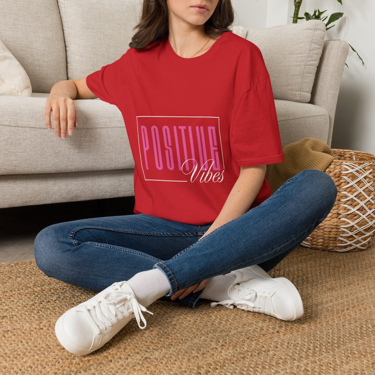 positive vibes unisex t shirt — retro pink box graphic tee