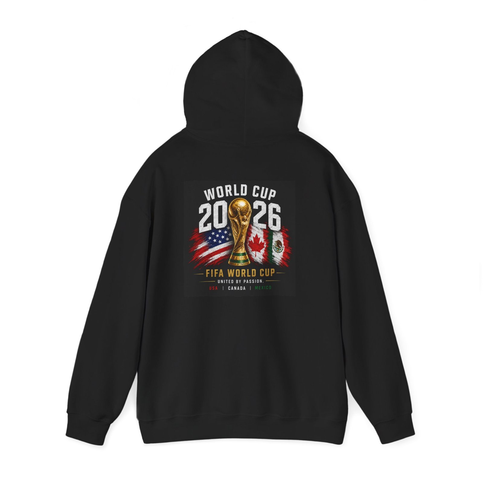 world cup 2026 unisex hoodie — fifa trophy with usa & canada flags