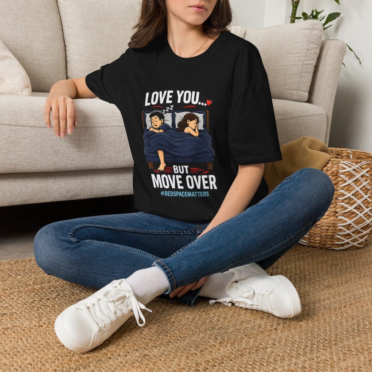 unisex t‑shirt — "love you… but move over" couples sleep humor tee