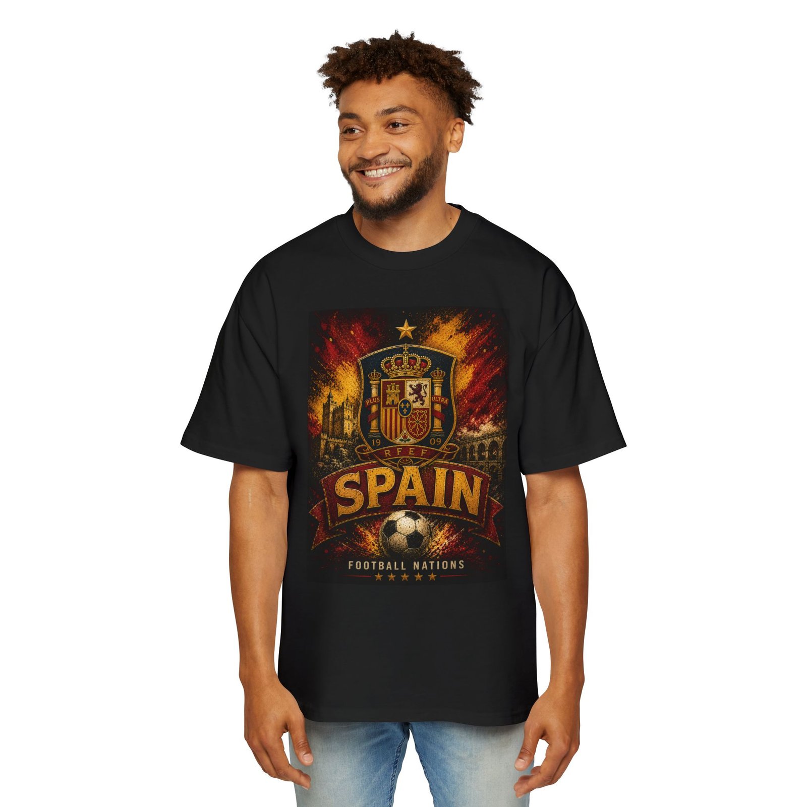 spain football tee — vintage spanish crest soccer men's oversized t shirt