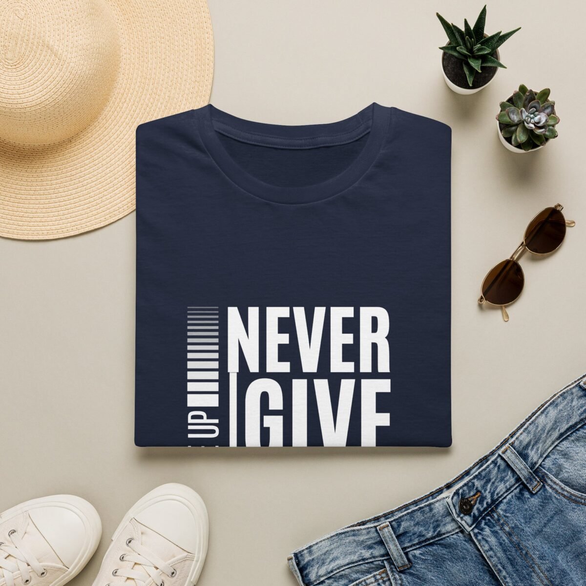 never give up unisex t shirt — motivational graphic tee ("never give up #yes you can")