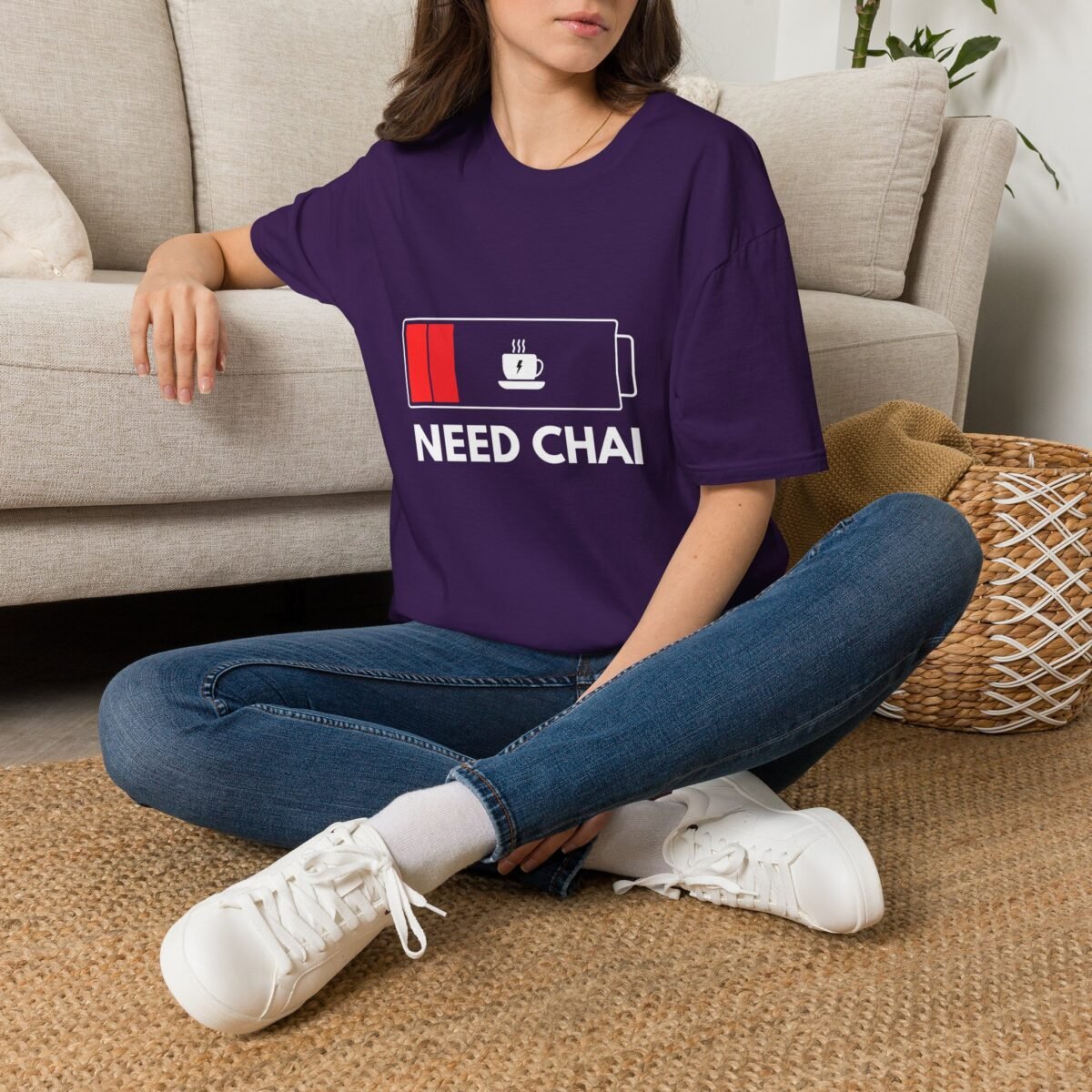 low battery coffee tee — "need chai" graphic unisex t shirt