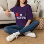 low battery coffee tee — "need chai" graphic unisex t shirt