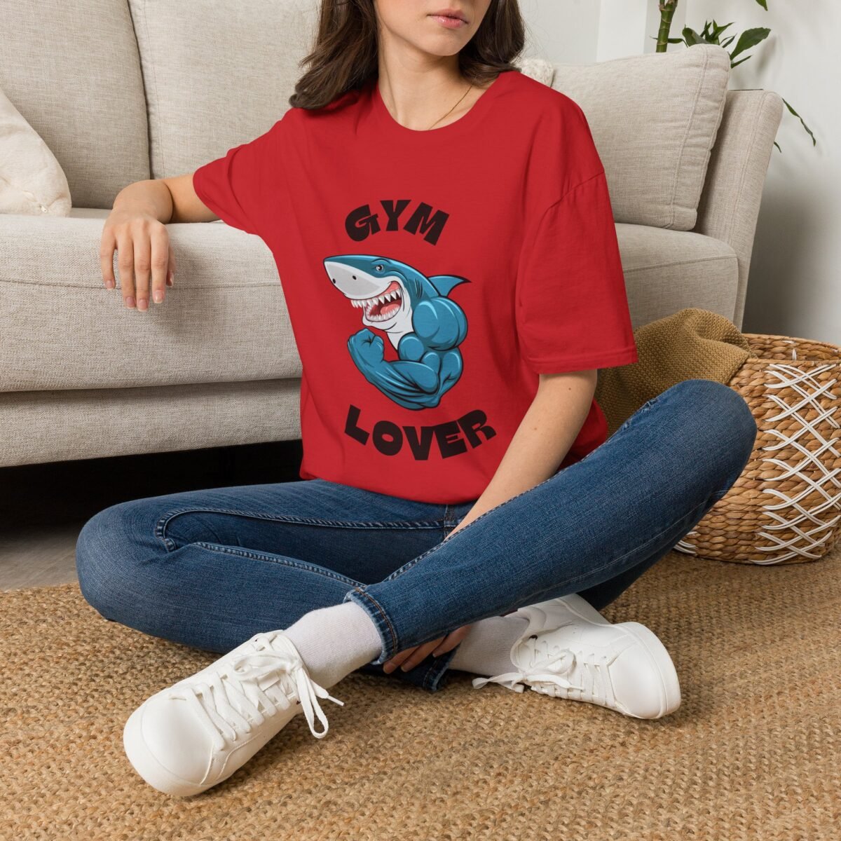 gym lover unisex t‑shirt — funny muscular shark gym workout tee
