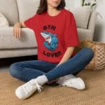 gym lover unisex t‑shirt — funny muscular shark gym workout tee