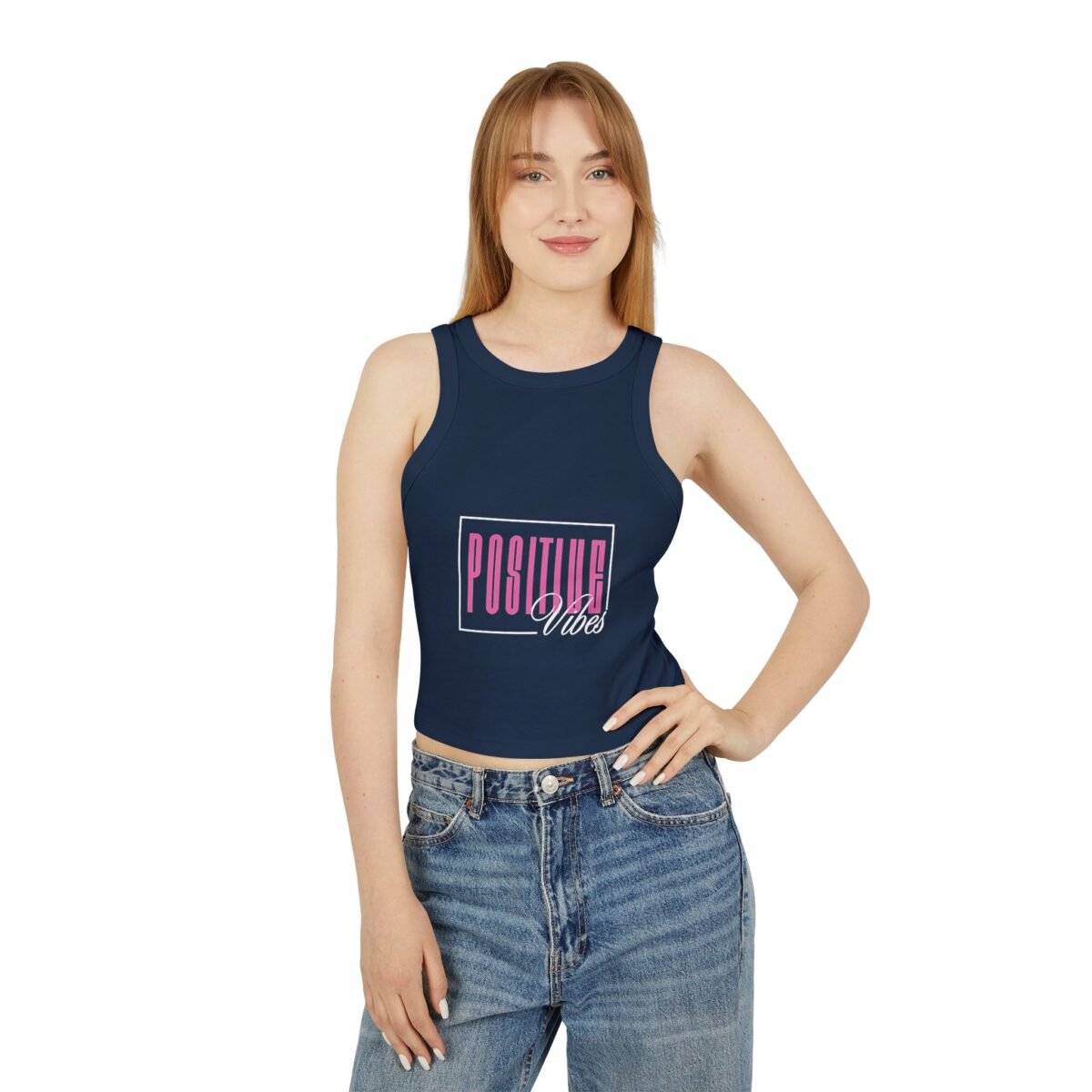 positive vibes racer womens crop tank top