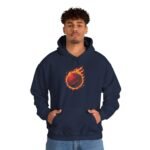 flaming cricket ball unisex hoodie — fire sports graphic sweatshirt