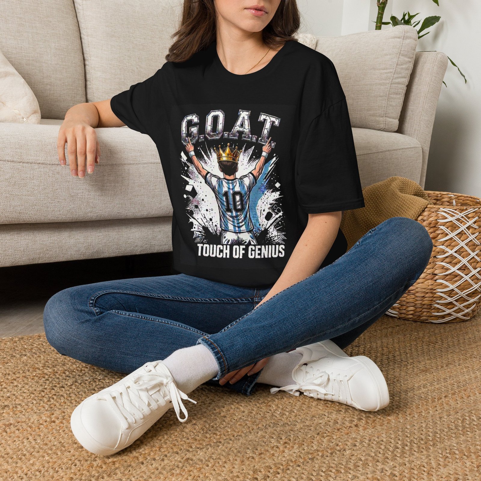goat soccer unisex t shirt — 'touch of genius' argentina jersey fan tee