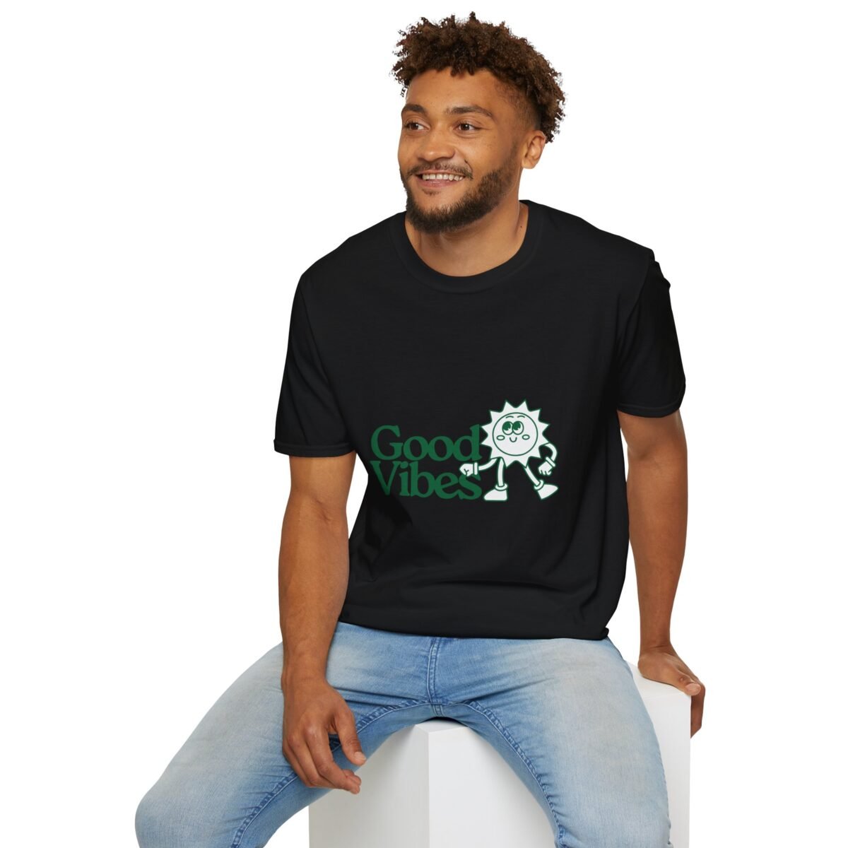 good vibes sun unisex t shirt — retro green positive graphic tee