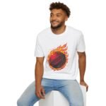 flaming cricket ball unisex t shirt — bold sports graphic tee