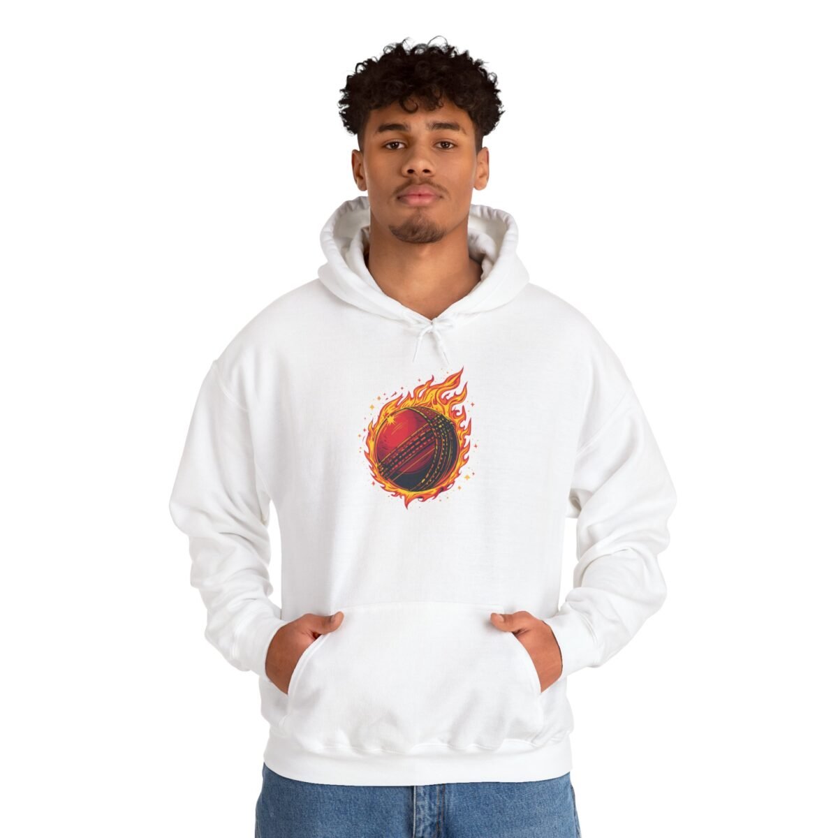 flaming cricket ball unisex hoodie — fire sports graphic sweatshirt