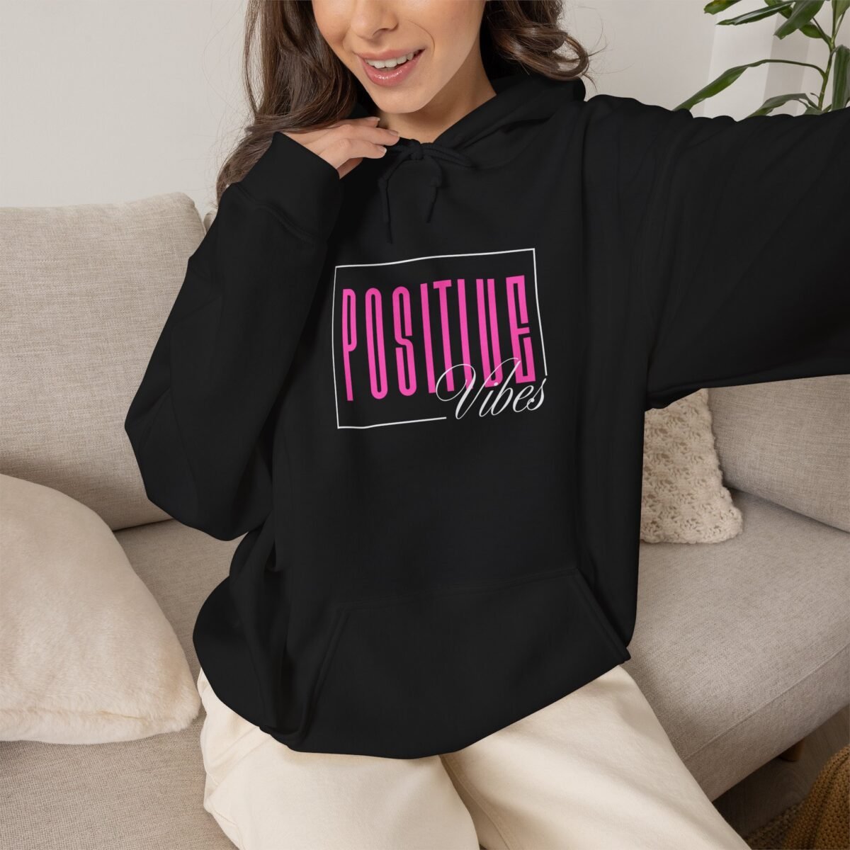 positive vibes unisex hoodie — retro pink graphic pullover