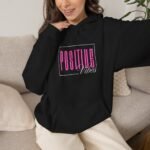 positive vibes unisex hoodie — retro pink graphic pullover
