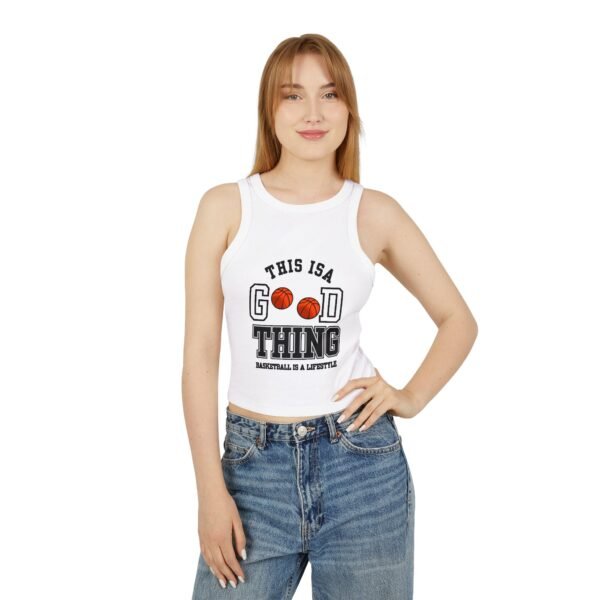 basketball "this is a good thing" women's racer crop tank top