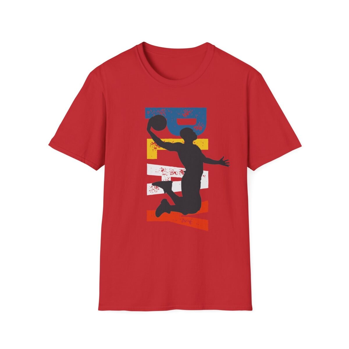 basketball silhouette unisex t shirt — retro block letter dunk design