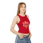 girl power racer wome's tank crop top — women's fitness crop with dumbbell & lightning design
