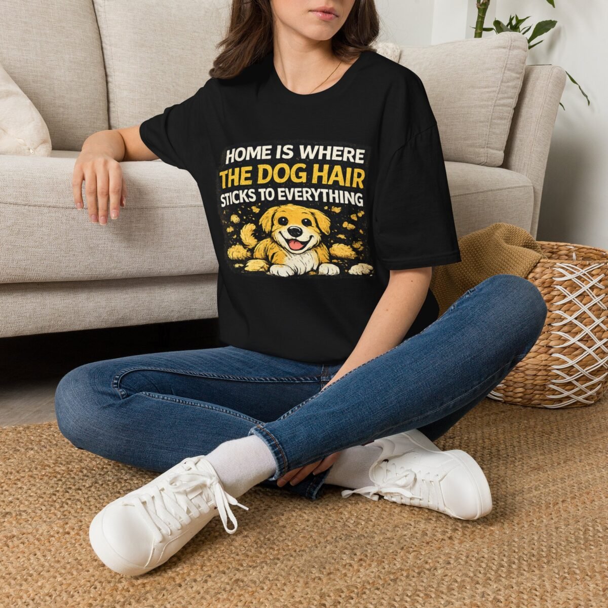 dog hair unisex t shirt — "home is where the dog hair sticks to everything" funny pet lover tee