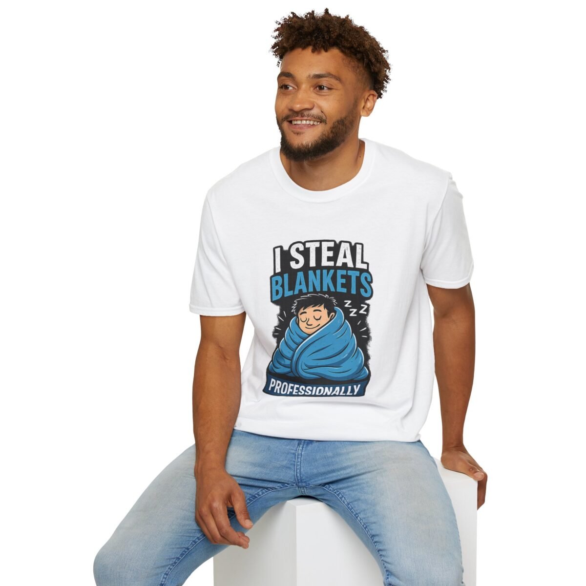 i steal blankets unisex t shirt — funny cozy blanket thief graphic tee