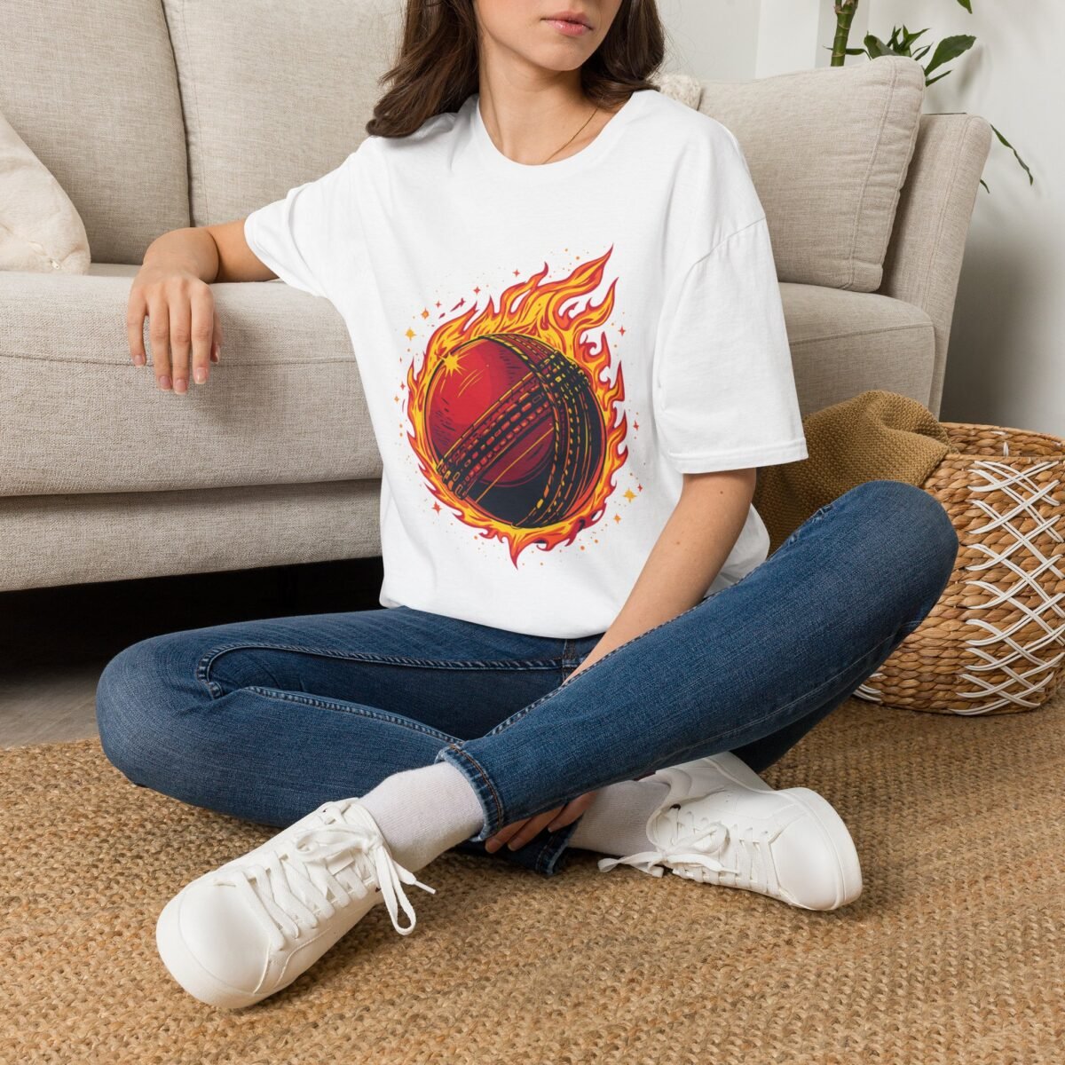 flaming cricket ball unisex t shirt — bold sports graphic tee