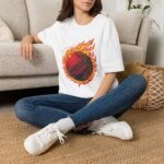 flaming cricket ball unisex t shirt — bold sports graphic tee