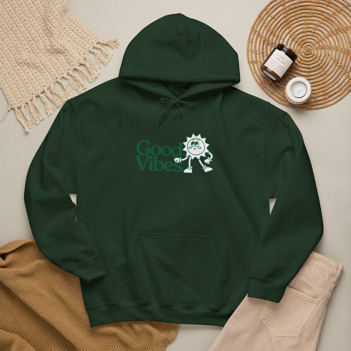 good vibes unisex hoodie — retro sunflower graphic hooded sweatshirt