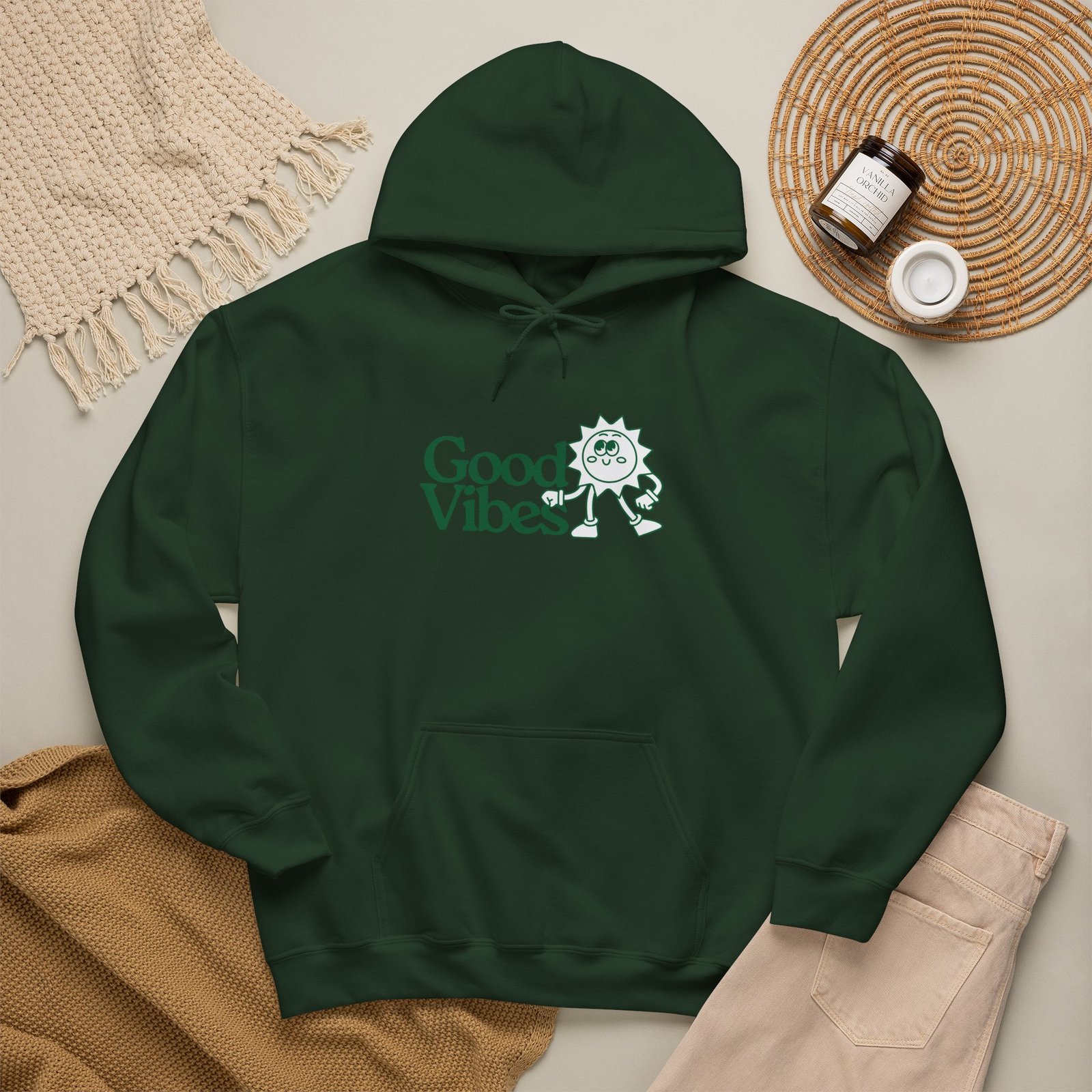 good vibes unisex hoodie — retro sunflower graphic hooded sweatshirt